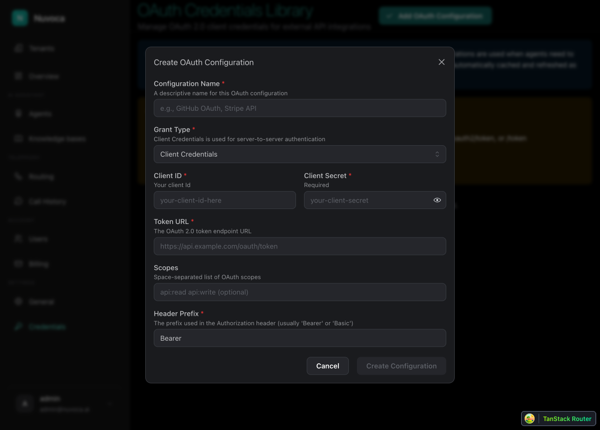 OAuth Configuration Dialog