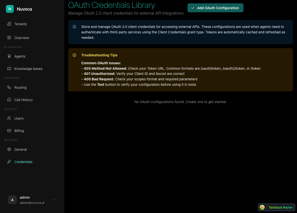 OAuth Credentials Empty